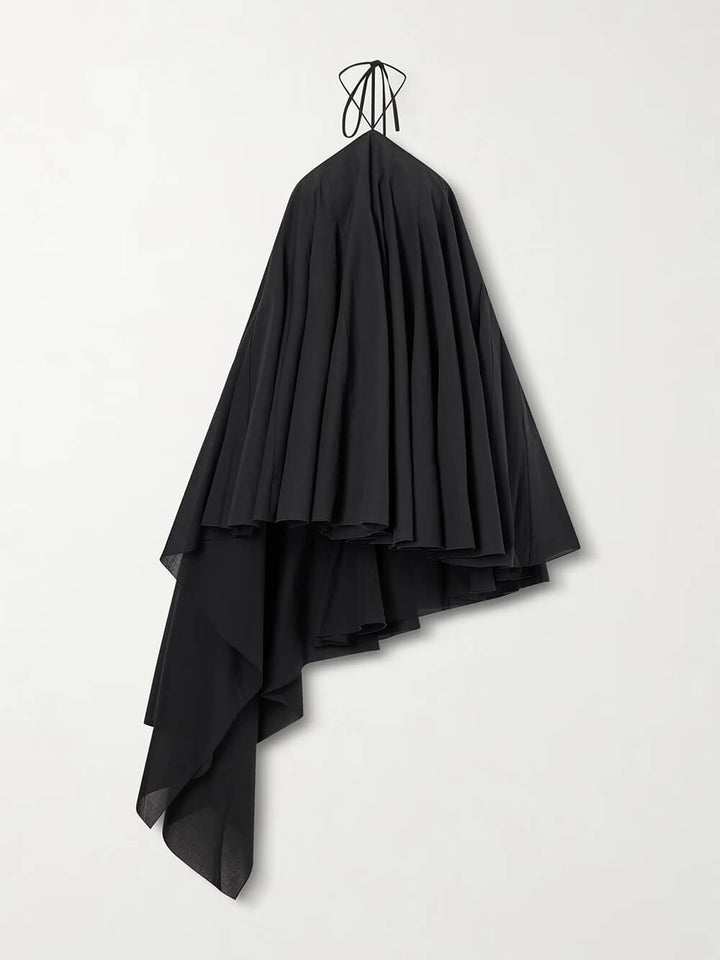 Elegant Black Asymmetrical Chiffon Crepe Mini Dress