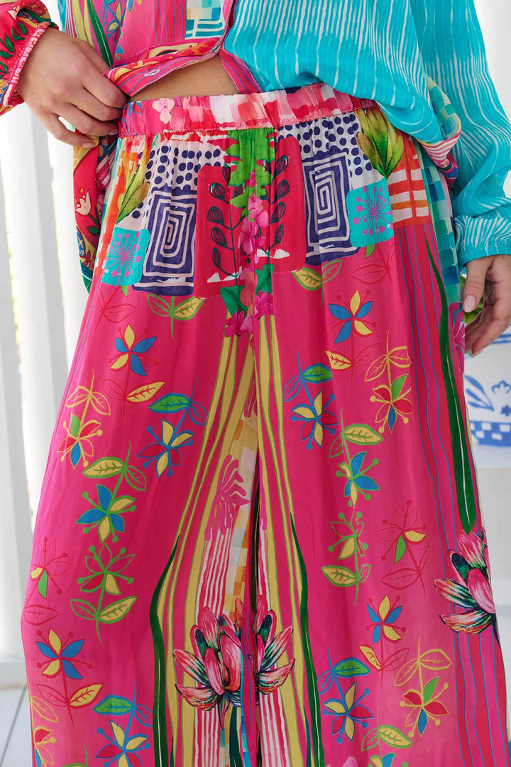 Unique Floral Print Elastic Waist Wide-Leg Pants