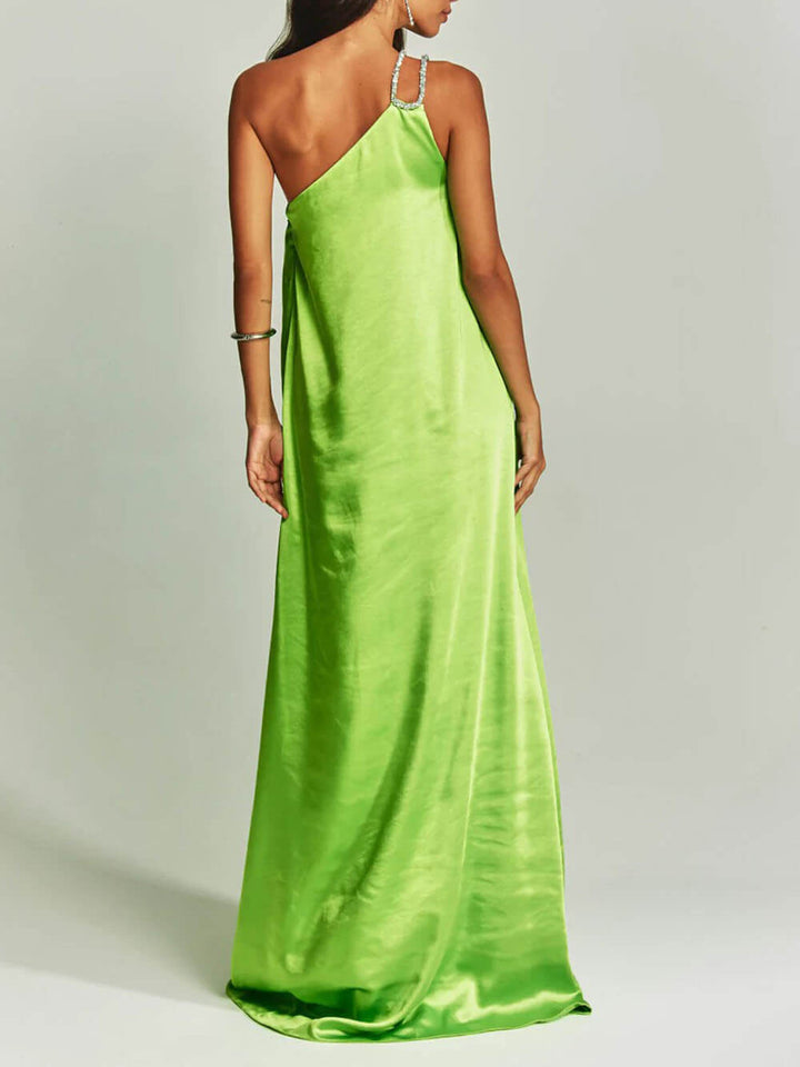 Exquisite Charming Glance Satin Metal Hardware One Shoulder Loose Maxi Dress