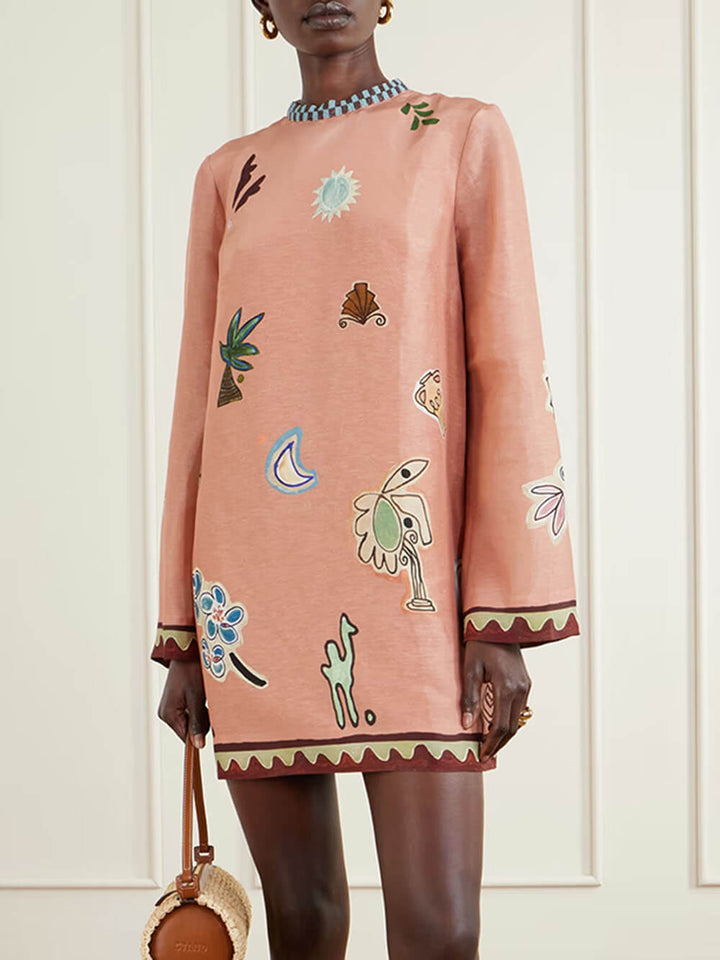 Fashionable Printed Linen Mini Dress