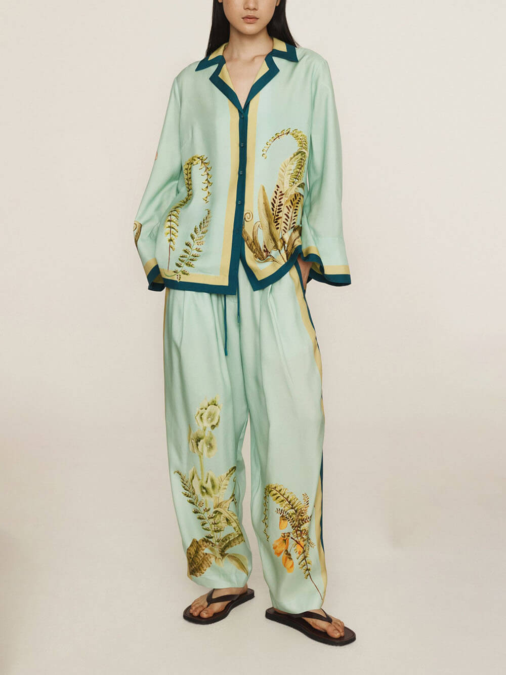 Unique Contrast Patchwork Print Elastic Waist Tie Pocket Pants