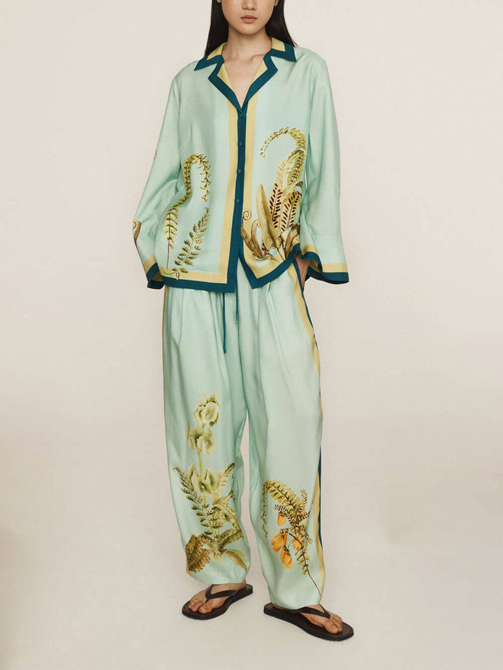 Unique Contrast Patchwork Print Elastic Waist Tie Pocket Pants