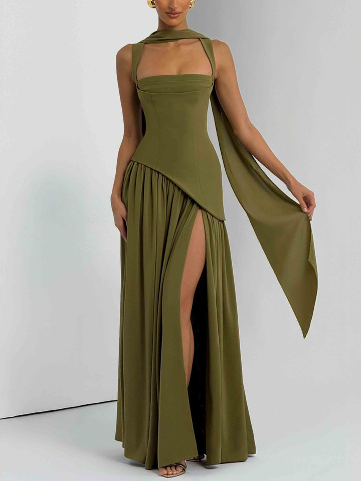 Elegant Asymmetrical Slit Maxi Dress