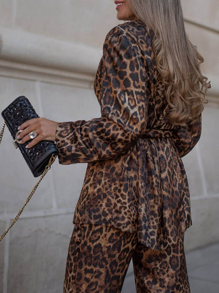 Fashion Leopard Print High-Waisted Wide-Leg Pants