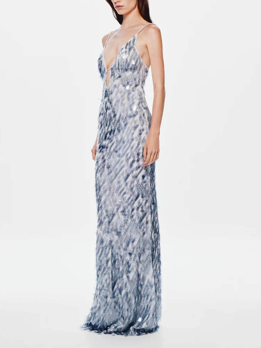 Elegant Sequined V-Neck Fitted Party Maxi Dress