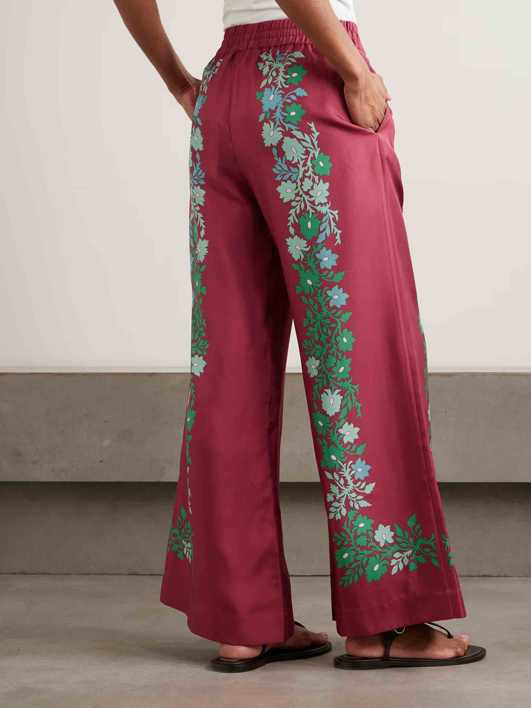 Exquisite Retro Satin Print Wide-Leg Pants