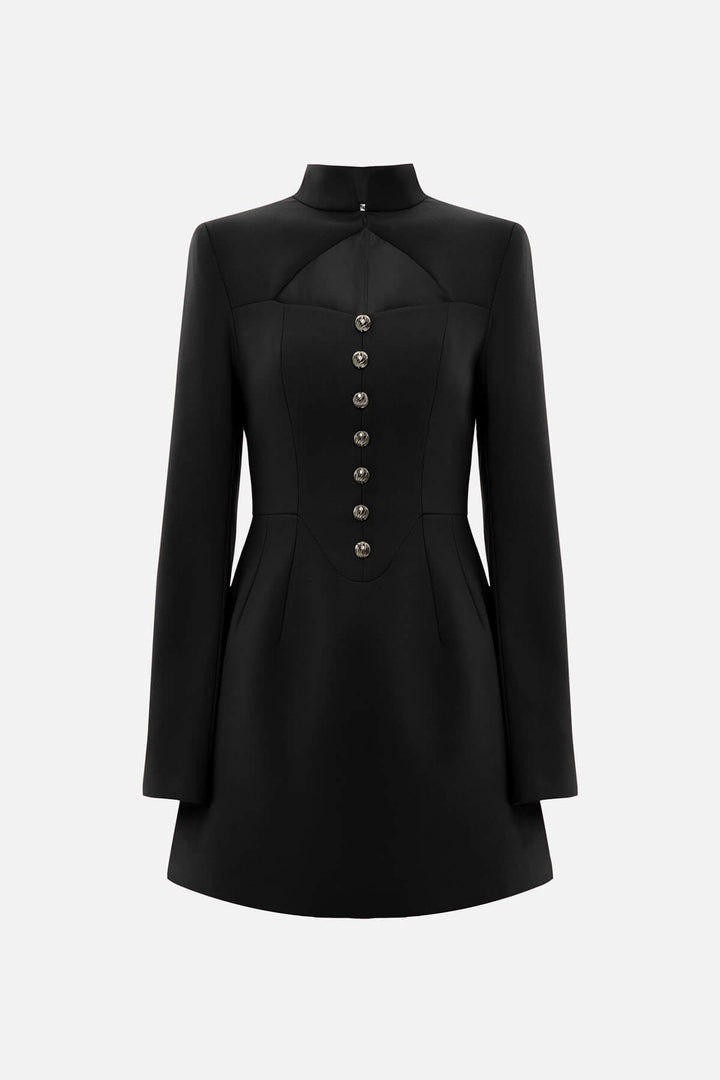 Exquisite Hollowed-out Button-down Slim-fit Mini Dress