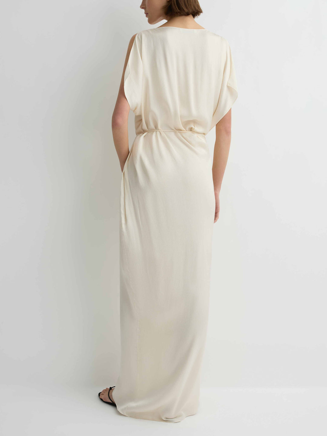 Elegant Satin Draped Wrap Maxi Dress