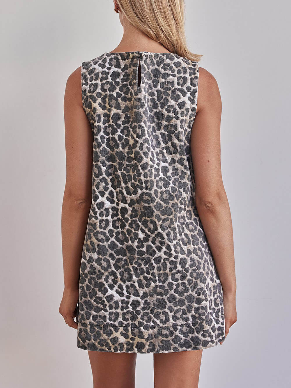 Exclusive Design Leopard Denim Print Side Pocket Mini Dress