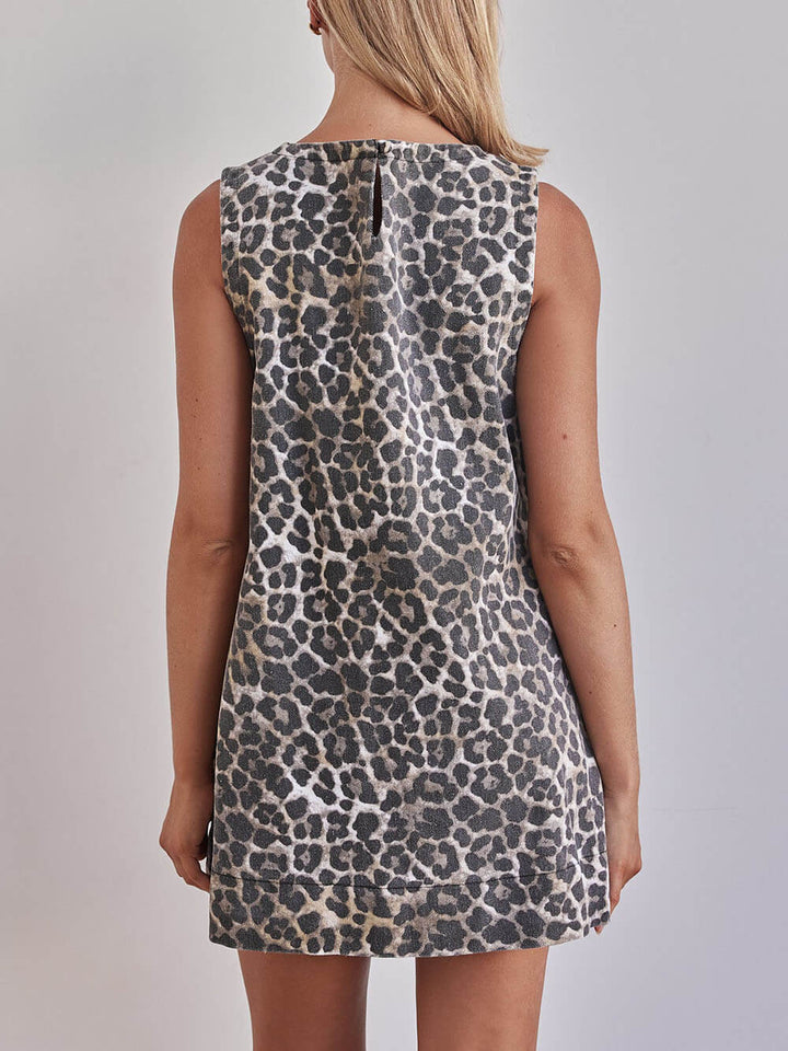 Exclusive Design Leopard Denim Print Side Pocket Mini Dress