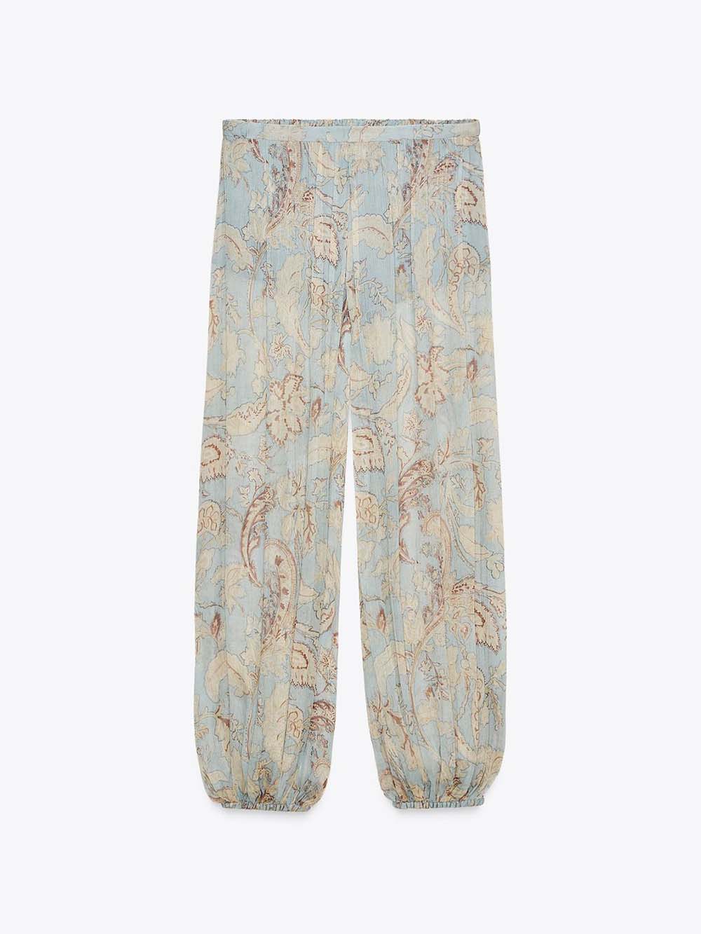 Boho Chiffon Floral Print Elastic Waist Tie-up Hem Balloon Pants