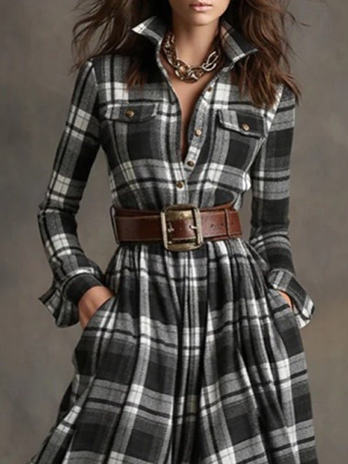 Retro Ethnic Style Plaid Maxi Dress