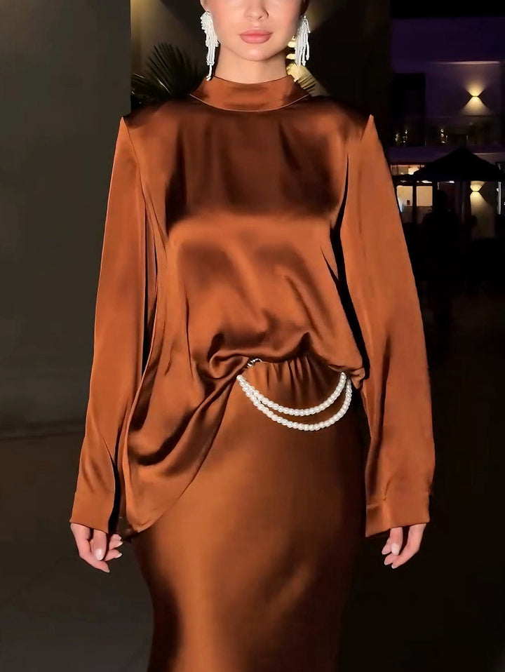 Elegant Satin Top And Skirt Two-piece Set