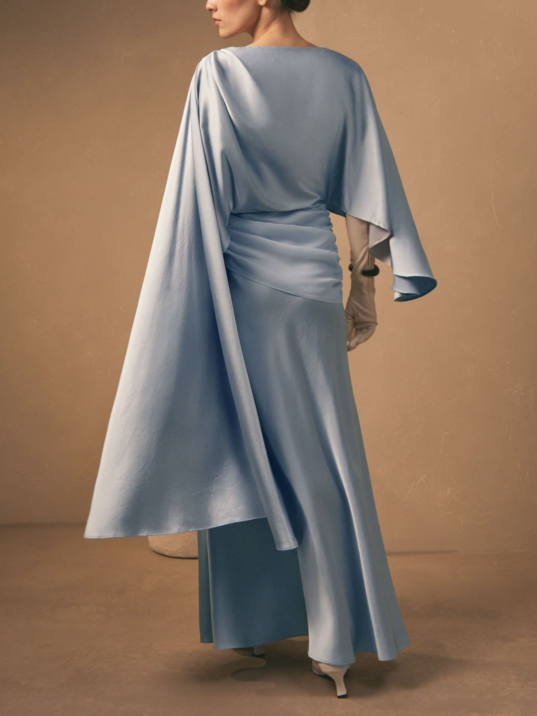 Elegant Draped Cape-Style Maxi Dress