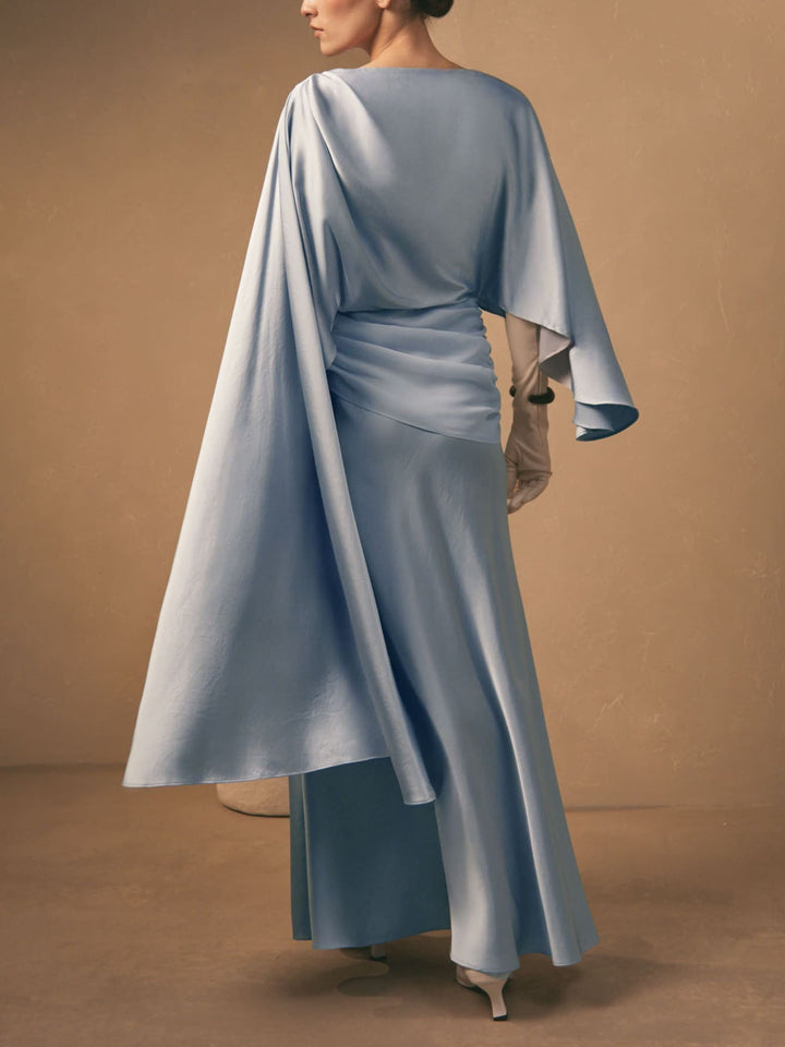 Elegant Draped Cape-Style Maxi Dress