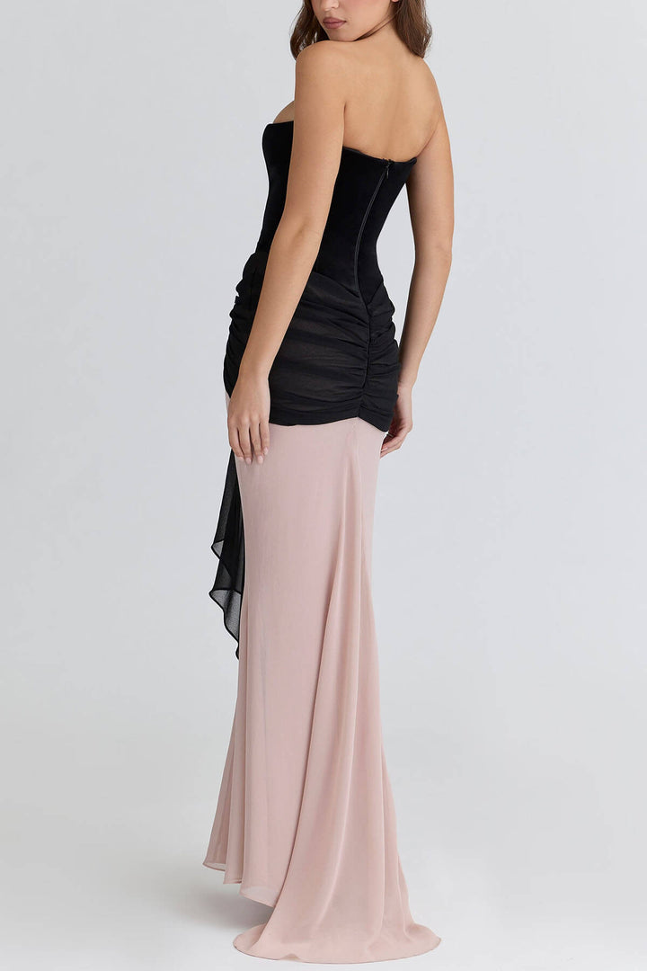 Elegant Off-Shoulder Layered Pleated Party Maxi Dress