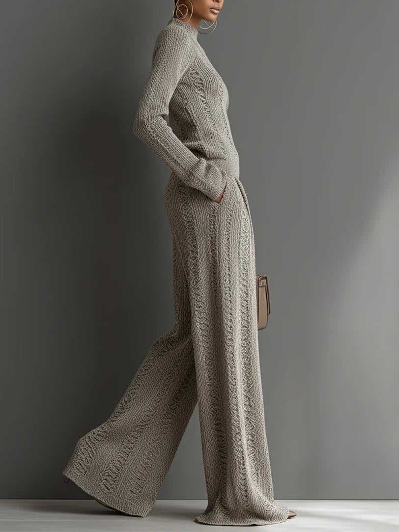 Casual turtleneck sweater and wide-leg pants suit