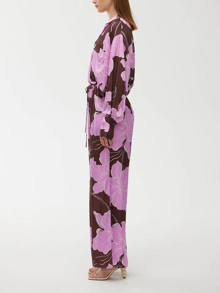 Casual Magnolia Print Elastic Waist Tie-Pocket Straight Pants