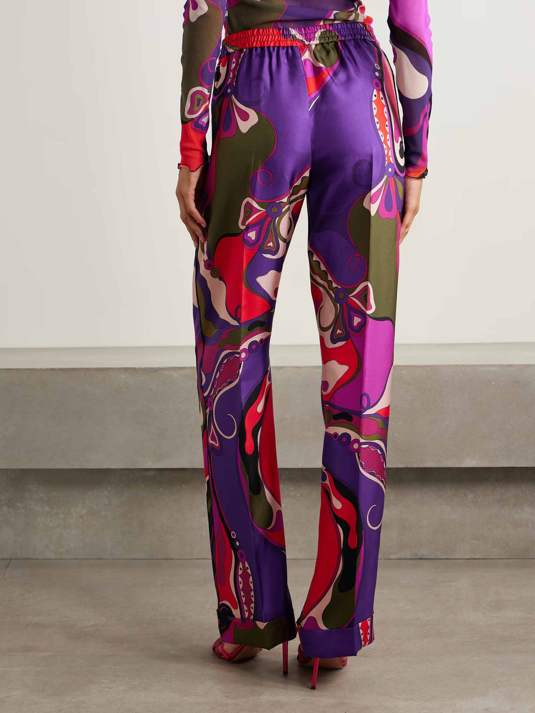 Unique Retro Abstract Print Mesh Long-Sleeved Top