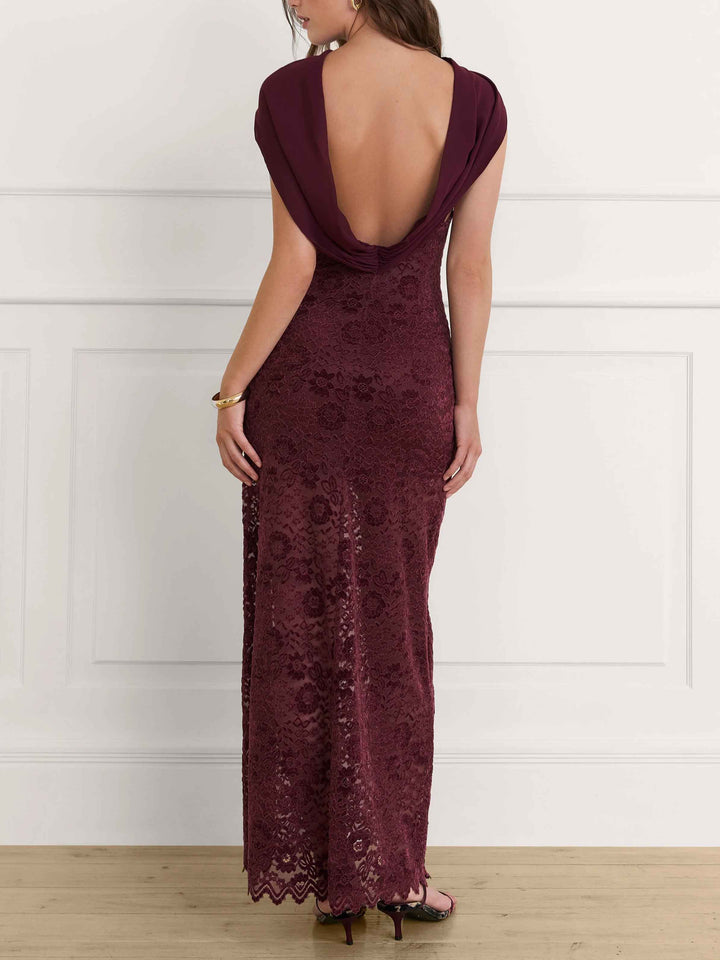 Elegant Backless Sleeveless Lace Bodycon Maxi Dress