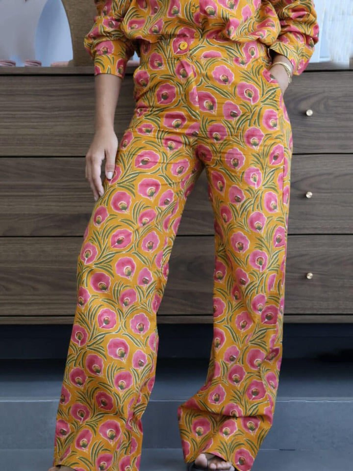 Unique Floral Print Mustard Shirt