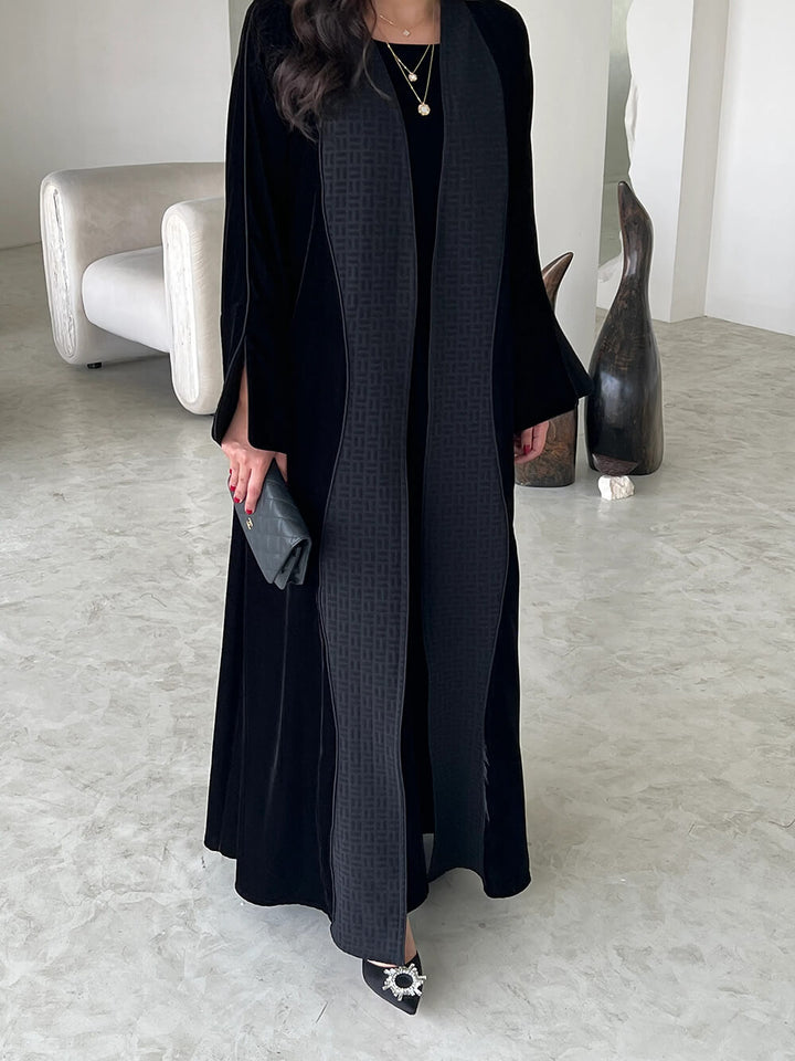 Elegant Black Printed Velvet Robe Cardigan