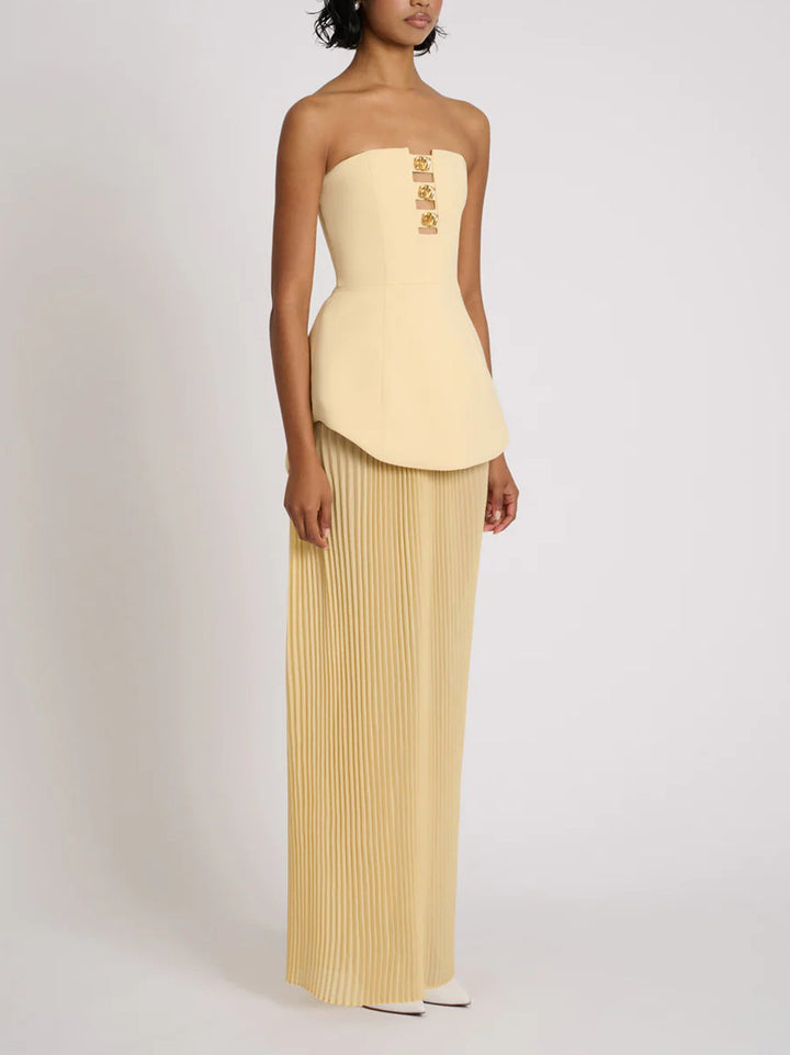 Exquisite Strapless Pleated Maxi Dress