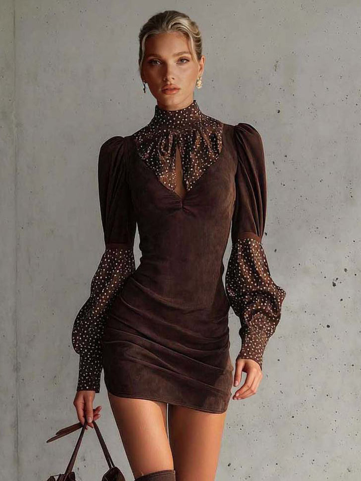 Retro Polka Dot Print Long-sleeved Mini Dress