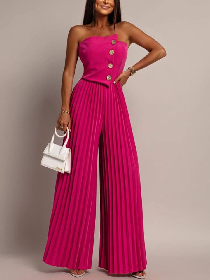 Summer Chic Strapless Button Ruched Jumpsuit