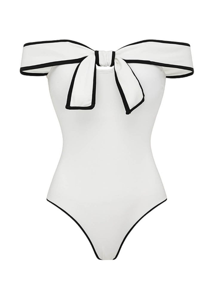 Sexy Strapless Black And White Colorblock One-Piece Swimsuit