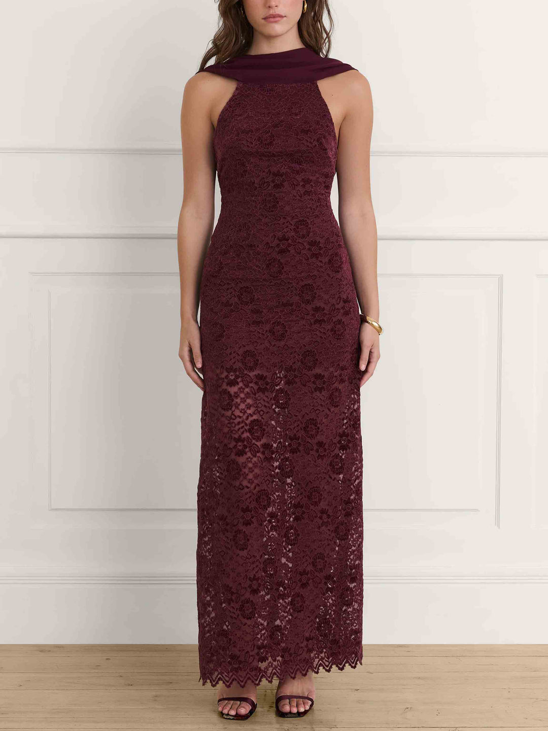 Elegant Backless Sleeveless Lace Bodycon Maxi Dress