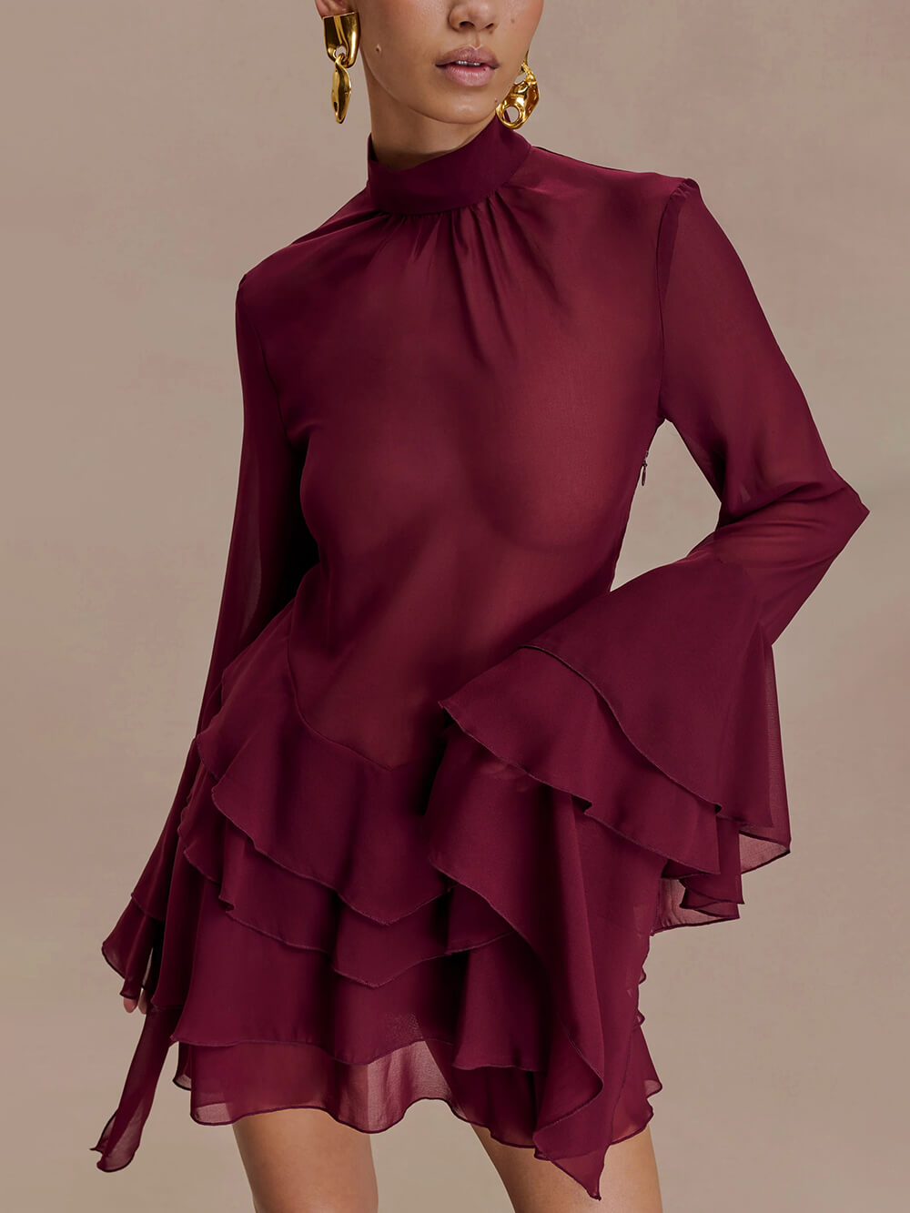 Elegant Layered Chiffon Ruffle Mini Dress