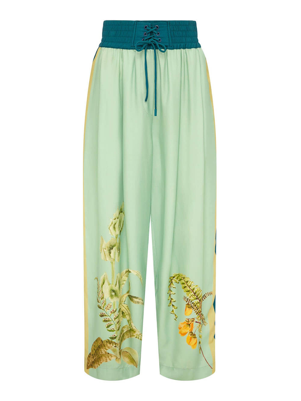 Unique Contrast Patchwork Print Elastic Waist Tie Pocket Pants