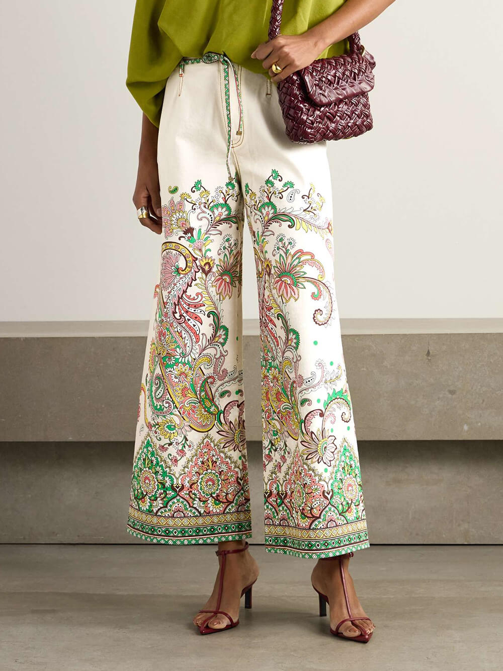 Retro Draped Paisley Print Satin Twill Loose Blouse