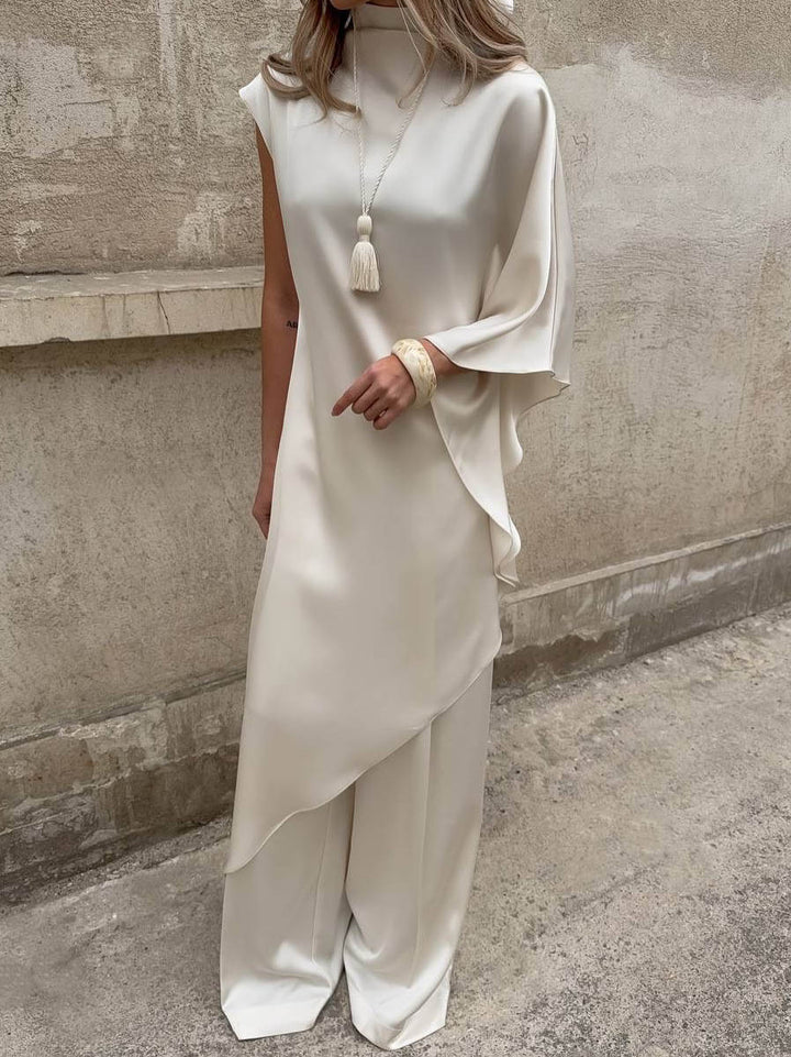 Elegant Asymmetric Draped Satin Top
