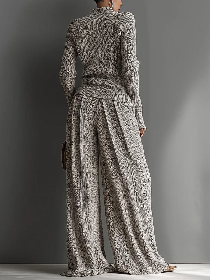 Casual turtleneck sweater and wide-leg pants suit