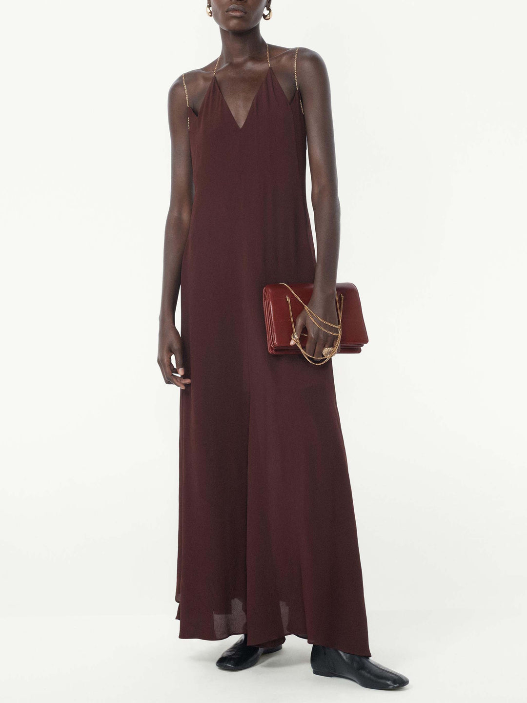 Elegant Chain-Strap Deep V-Neck Maxi Dress