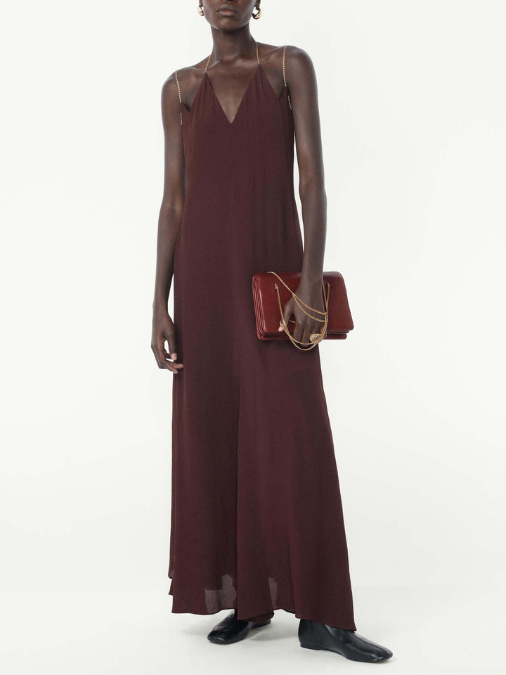 Elegant Chain-Strap Deep V-Neck Maxi Dress