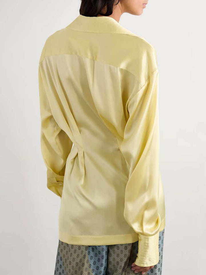 Delicate Wrap-Effect Stretch Satin Button-Detail Shirt