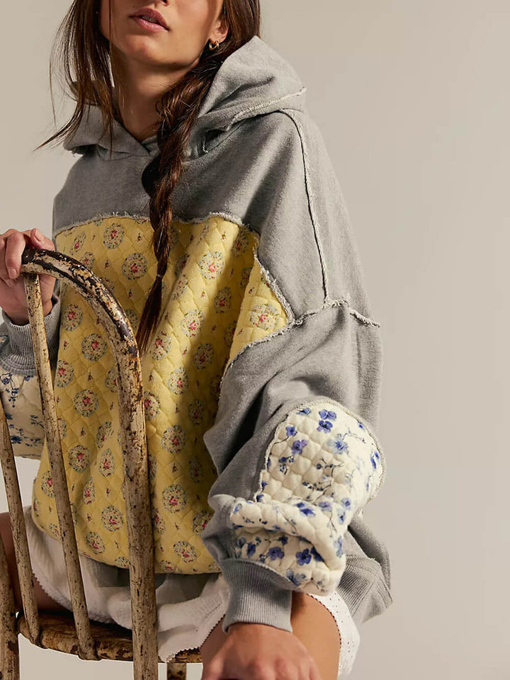 Casual Embroidered Patchwork Hoodie