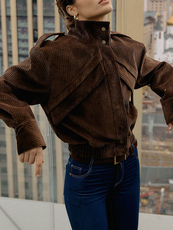 Chic Casual Biker-Style Corduroy Jacket