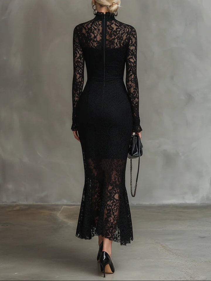 Exquisite High-neck Lace Fishtail Maxi Dress