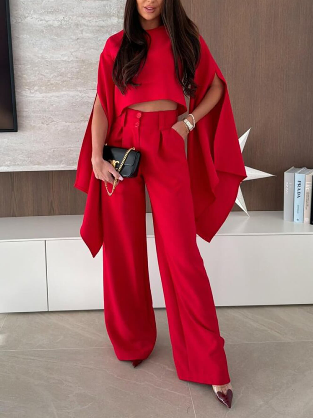 Exquisite Pleated High-Waist Pockets Straight-Leg Pants