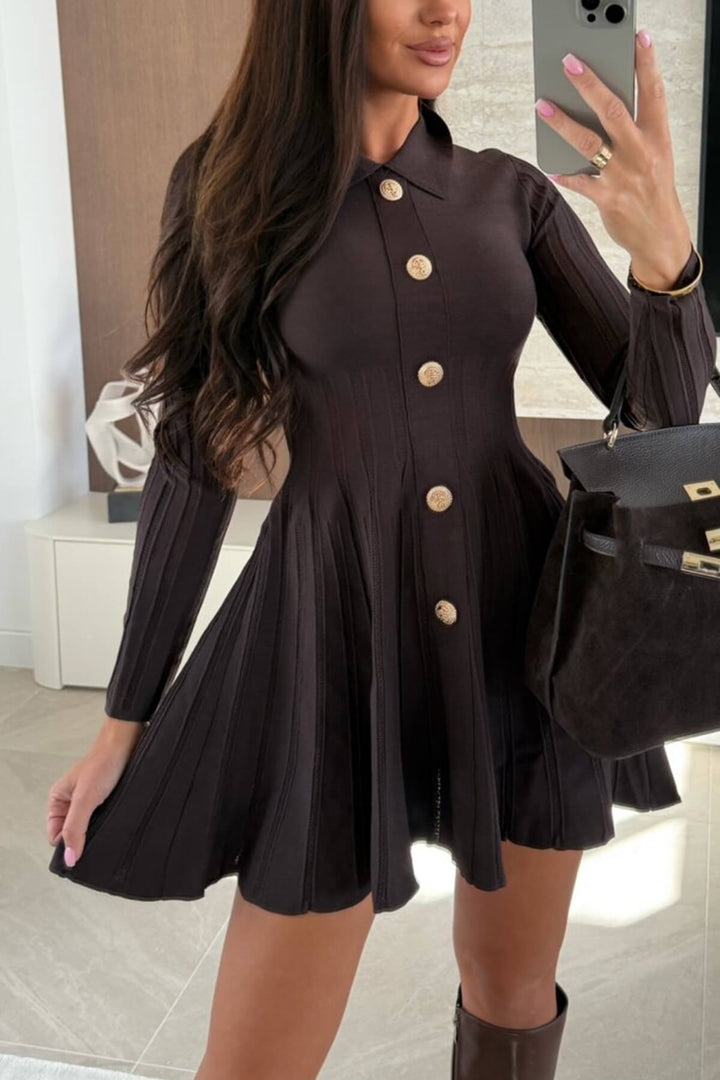 Elegant A-Line Ribbed Pleated Mini Dress