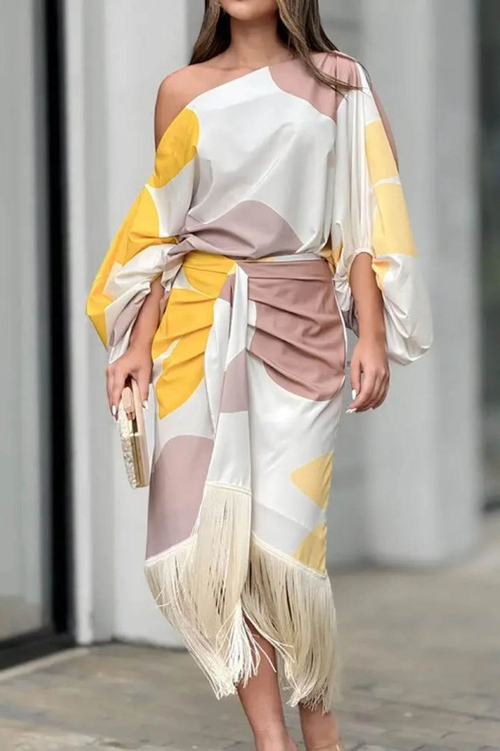 Fashionable Elegant Printed Ruched Lantern Sleeve Loose Blouse