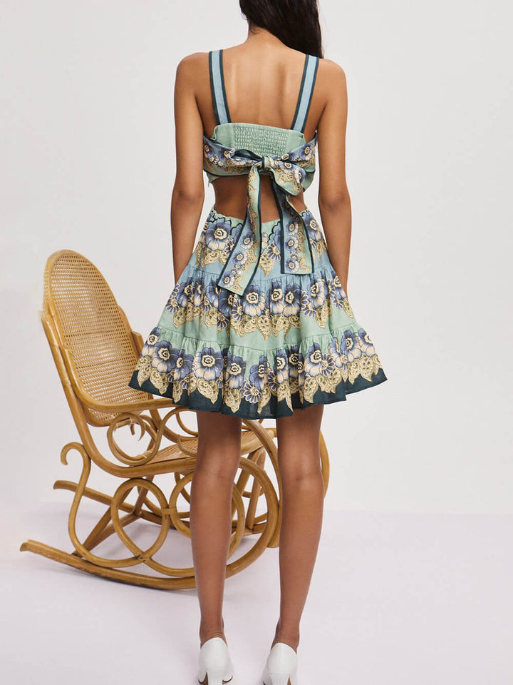 Casual Unique Floral Print Cutout Mini Dress