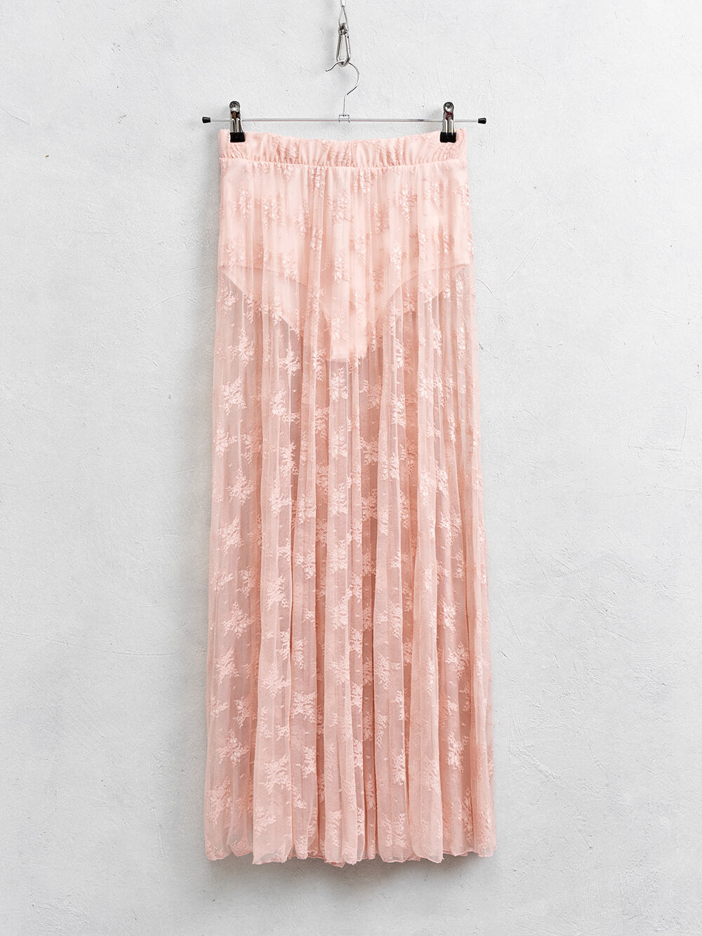 Elegant Mesh Pleated Lace Maxi Skirt