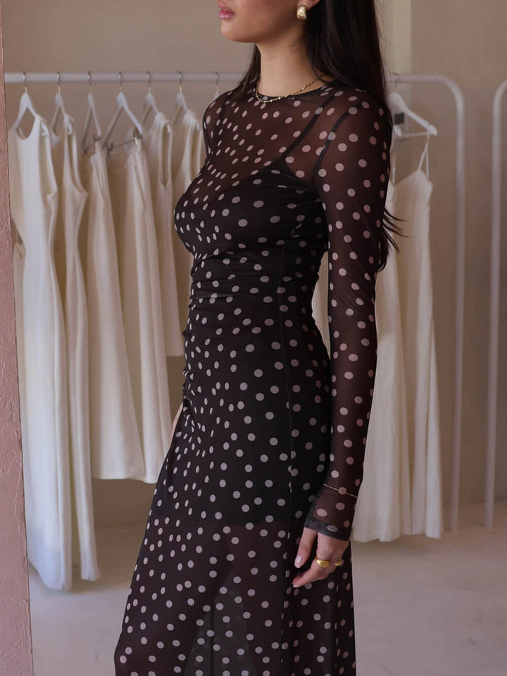 Retro Polka Dot Print Maxi Dress