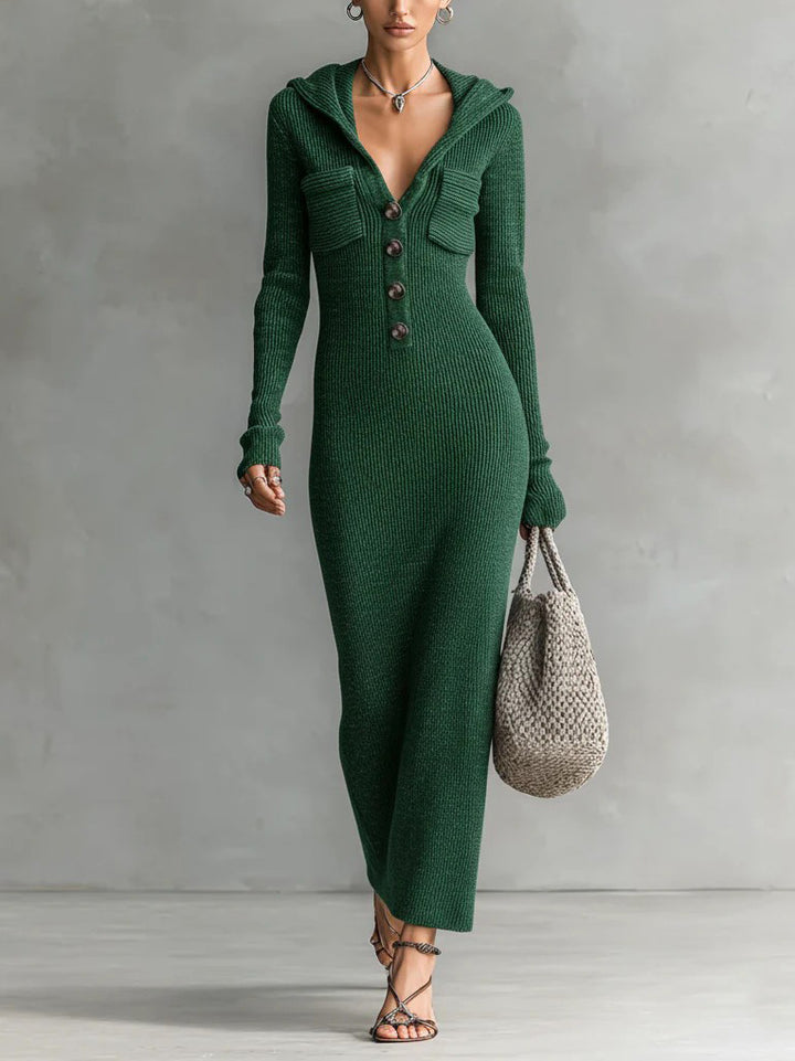 Casual Hooded Knitted Slim-fit Maxi Dress