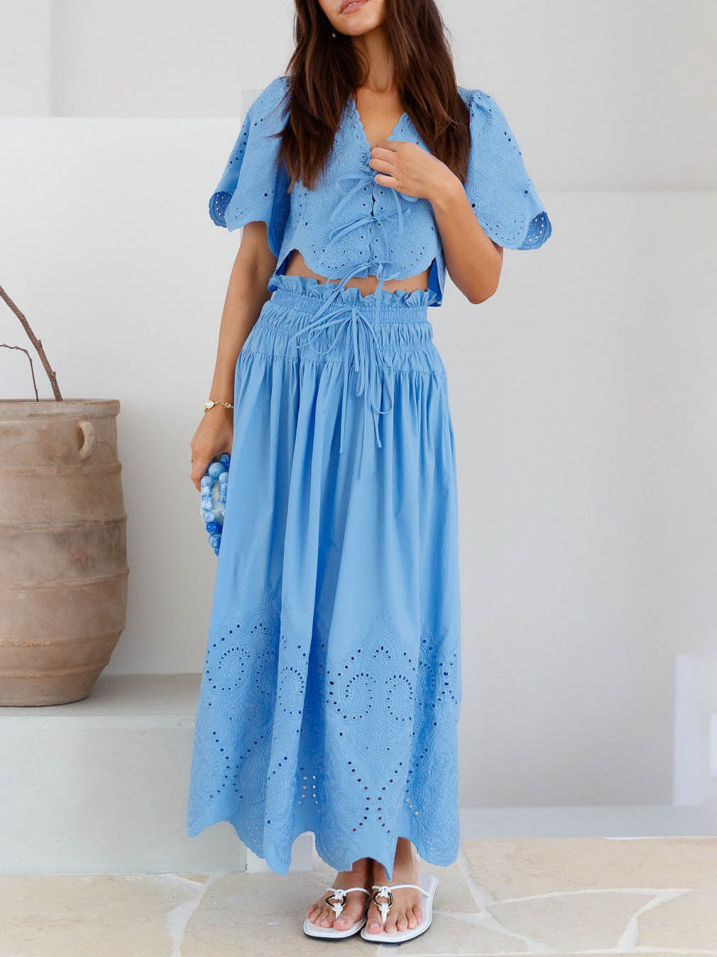 Summer Sweet Embroidered Lace Pleated Skirt